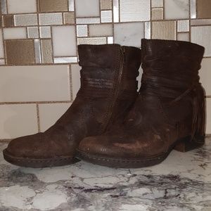 Born Distressed Oil Leather Ankle Booties Tassels